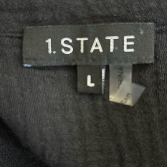 1. State Black Cotton Collared Split Neck Long Sleeve Large - Picture 3 of 11